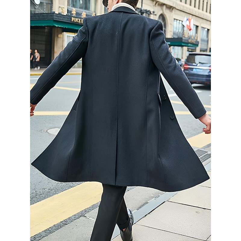 Male Overcoat Coat Trench Coat Daily Wear Buckle Fall & Winter Solid / Plain Color Leisure Lapel Long Camel Black Gray Jacket2