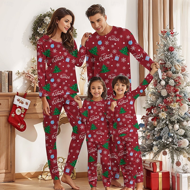 Christmas Trees Family Christmas Pajamas Nightwear Men's Women's Boys' Girls' Family Matching Outfits Sweet Adults Kid's Christmas New Year Christmas Eve Christmas Vacation Home Wear Top Pants