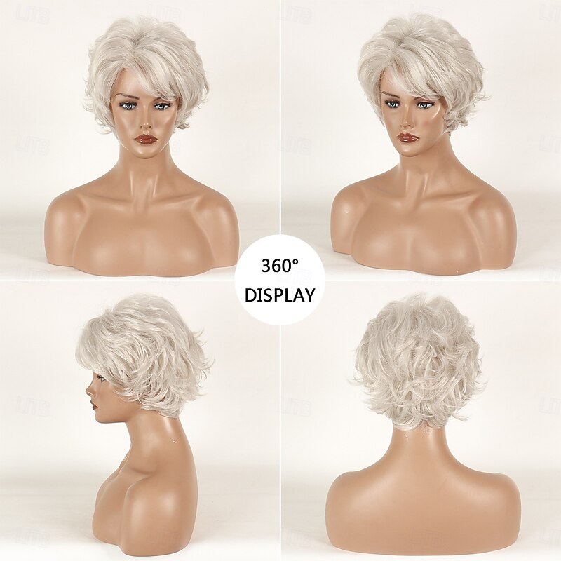 Synthetic Wig Curly Asymmetrical Wig Short Grey Synthetic Hair Women's Fashionable Design Soft Natural Gray2