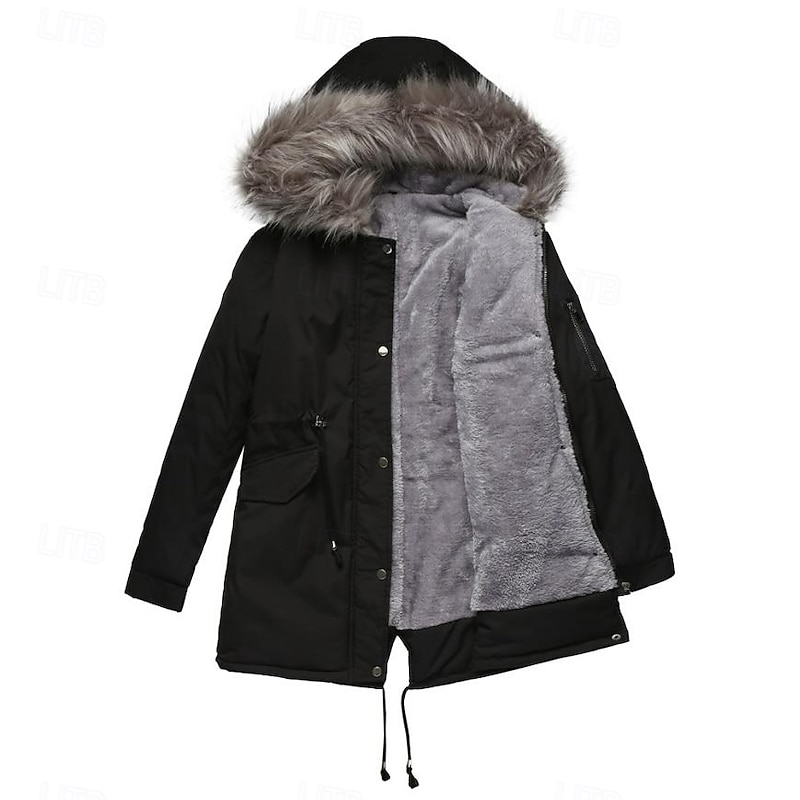 Women's Winter Coat Windproof Warm Zipper Outdoor Solid Color Work Casual Zipper Hoodie Loose Fit Long Sleeve Outerwear Black Red Green Winter4