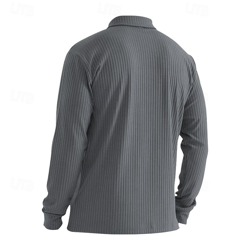 Men's Polo Shirts Rib Knit Top Business Casual Ribbed Polo Collar Long Sleeve Fashion Basic Solid Color Knitting Fall Winter Slim Fit Dark Grey Black White Burgundy Navy Blue Dark Green Polo Shirts3