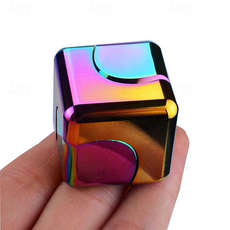 Square Magic Dice Metal Rotate Cube Fidget Spinner Antistress EDC Fingertip Toys, Rainbow Hand Spinning Learning Vent Desktop Game For Special Needs Adhd Autism Halloween Christmas Gifts