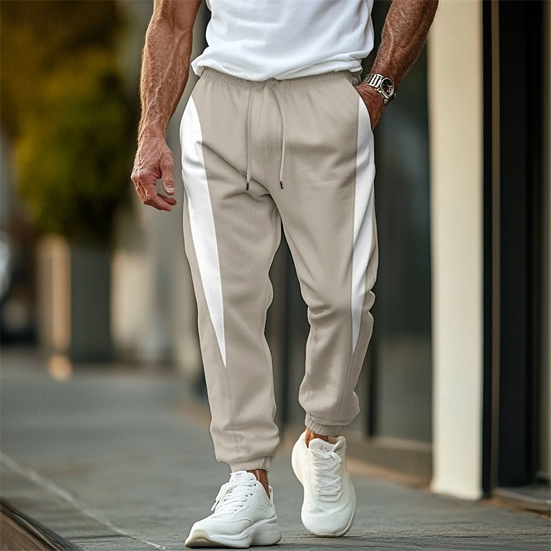 Men's Sweatpants Joggers Trousers Casual Pants Drawstring Elastic Waist Color Block Plain Comfort Soft Full Length Outdoor Casual Daily Fashion Streetwear Black Khaki