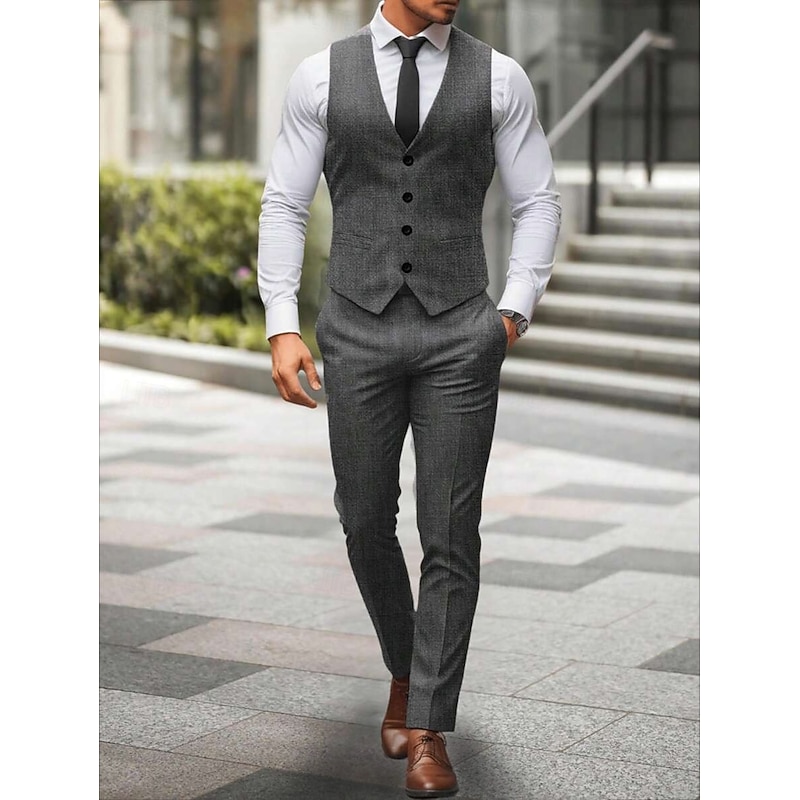Men's Wedding Party Evening Wear Suits Black White Fashion Daily Solid Colored Standard Fit 2 Piece2