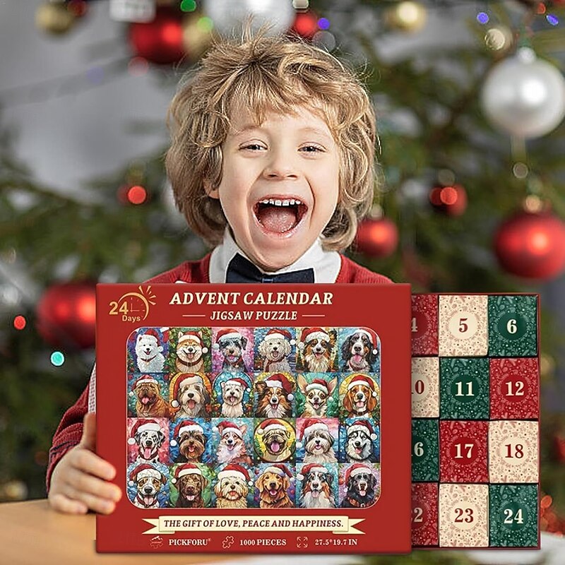 Christmas Advent Calendar 2025,Dog/Cat 1000pcs Jigsaw Puzzles 24 Days Countdown Calendar Xmas Gift,Funny Dog Holiday Puzzles  Holiday Puzzles For Dog/Cat Lover4