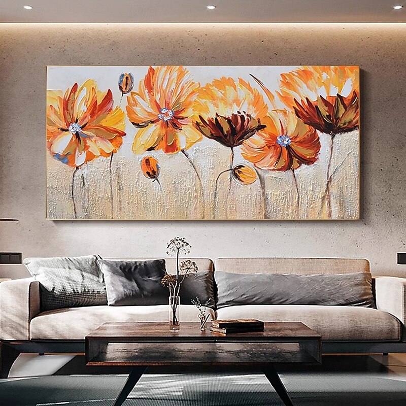Handmade Oil Painting Canvas Wall Art Decoration Modern Abstract Texture  Big Orange Flower for Living Room Home Decor Rolled Frameless Unstretched Painting4