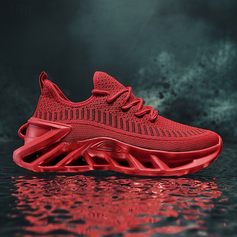 Men's Red Breathable Flyknit Running Sneakers with Lightweight Cushion Sole – Ideal for Workouts and Daily Wear3