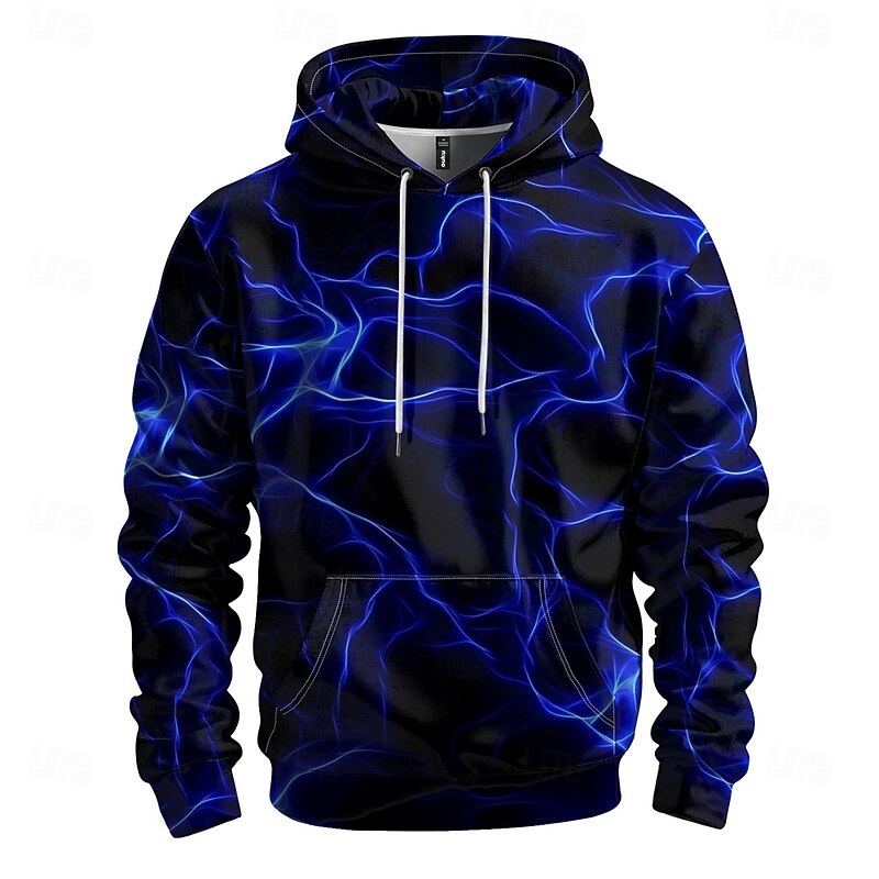 Men's Graphic Lightening Hoodie Hoodies Sweatshirt Vacation Daily Long Sleeve Hooded Vacation Sports Outdoor Going out Black Printing Winter Spring &  Fall Designer3
