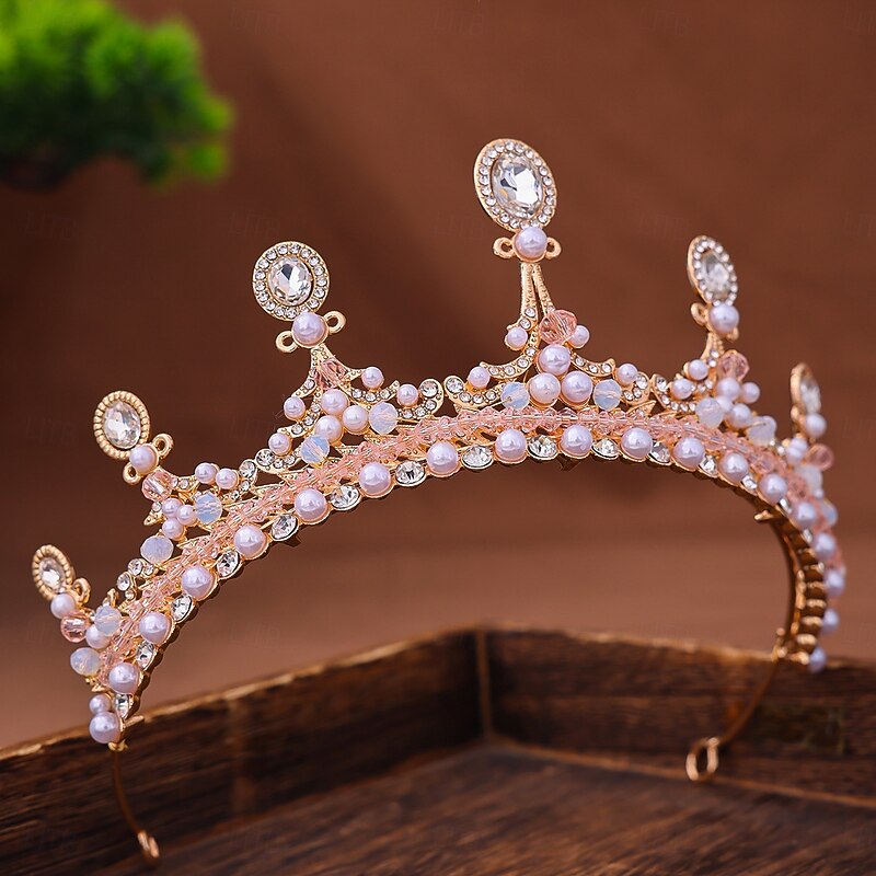 Crown Tiaras Rhinestone Alloy Wedding Cocktail Elegant Luxury With Faux Pearl Crystals Headpiece Headwear2