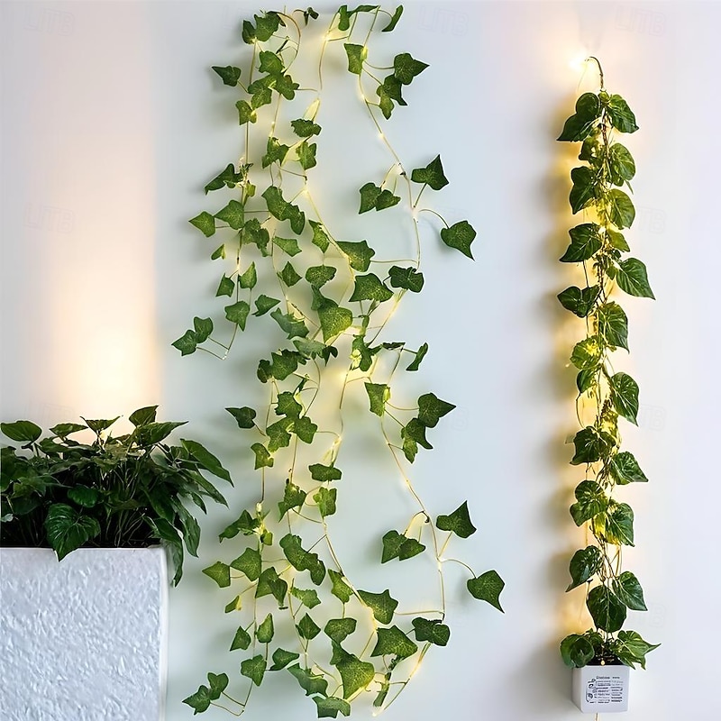 Elegant Wedding Party Reception 2M Artificial Ivy LED String Lights –Green Leaf Decoration for Home, Outdoor Garden, Patio 1/3/6 Pack