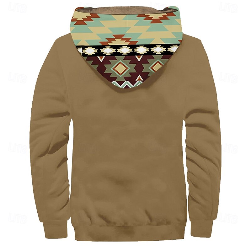 Men's Aztec Fleece Hoodie Hoodies Fashion Cool Long Sleeve Hooded Holiday Streetwear Brown Zipper Pocket Fall Winter Designer2