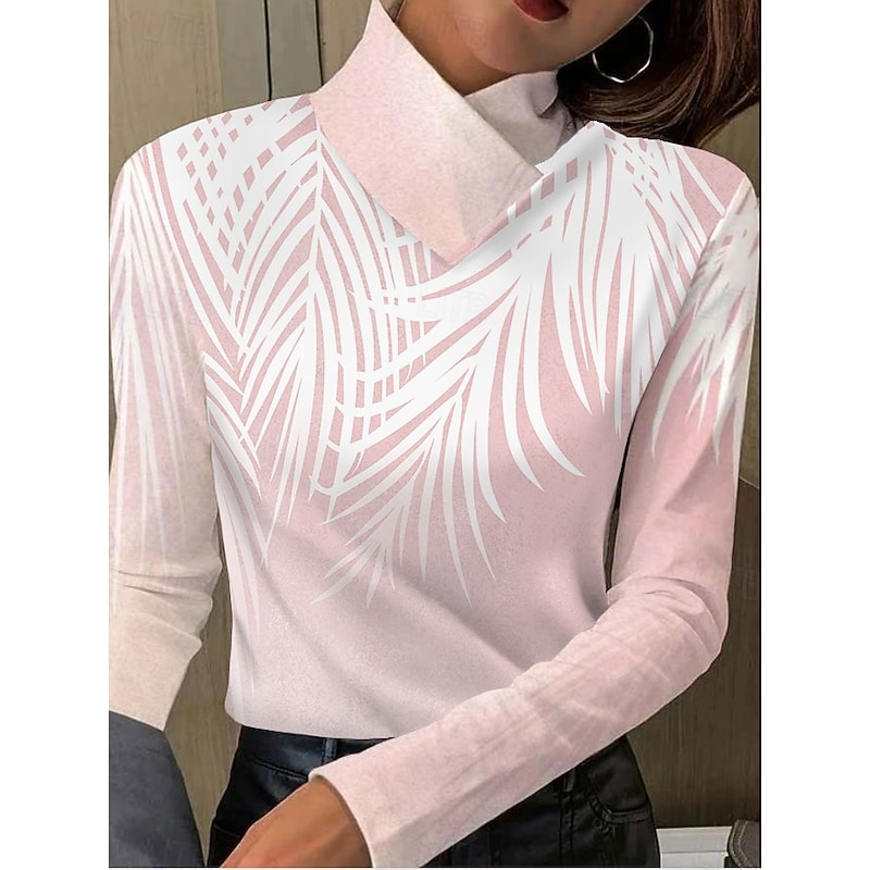 Women's Tunic T Shirt Floral Elegant Long Sleeve Bishop Sleeve Asymmetrical Daily Pink Fall Winter