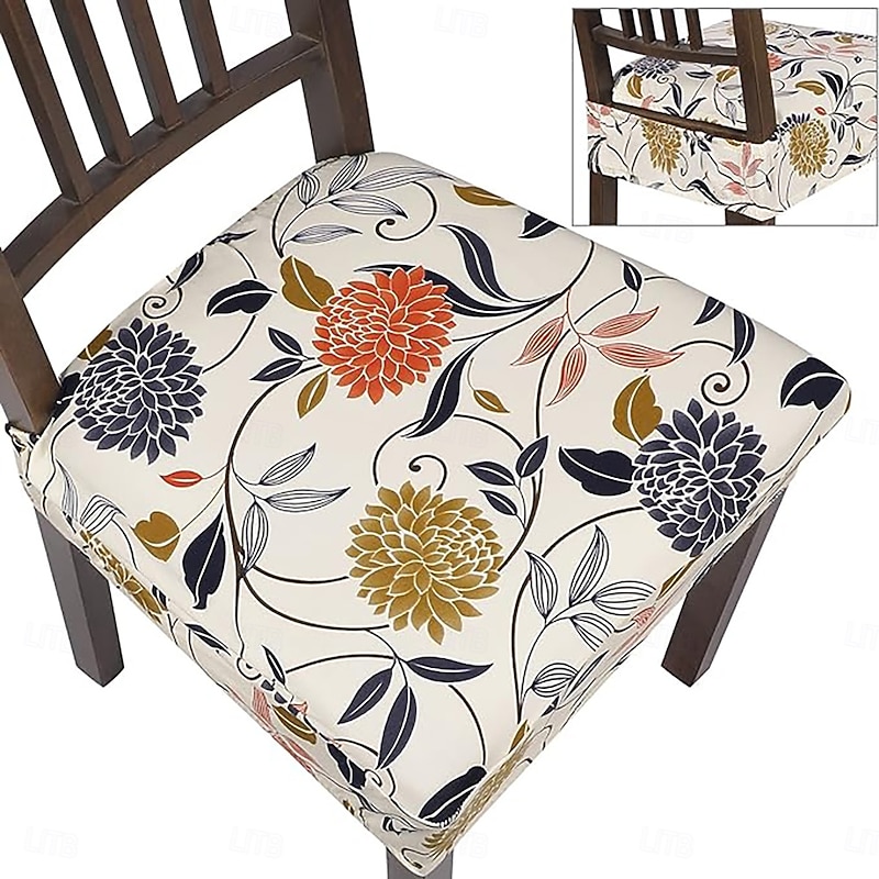 Floral Seat Covers for Dining Room Stool Chair Cover Geometric Printed Polyester Slipcovers