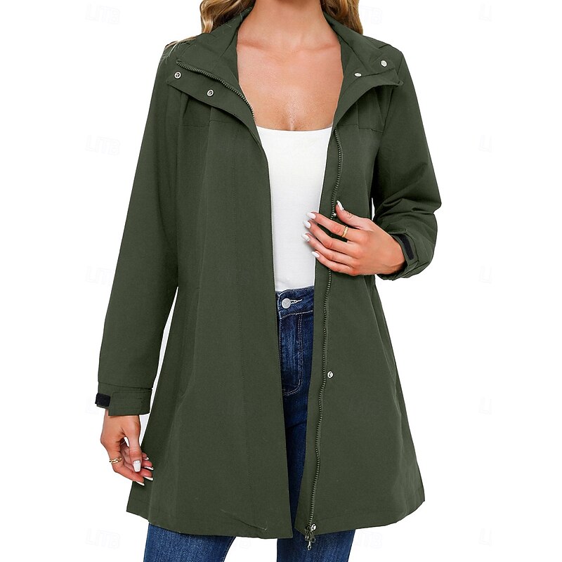 Women's Casual Jacket Work Zipper Solid Color Windproof Fashion Loose Fit Outerwear Long Sleeve Fall Black S