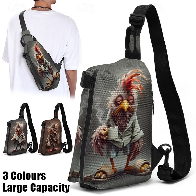 Funny Cartoon Rooster Sling Bag with Adjustable Strap – Casual Lightweight Crossbody Bag for Everyday Use