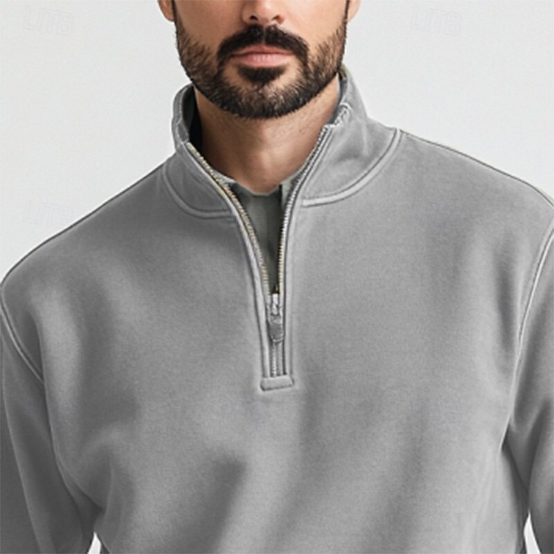 Men's Sweatshirt Polar Fleece Quarter Zip Sweatshirt Black Navy Blue Camel Light Grey Dark Gray Half Zip Plain Sports & Outdoor Daily Holiday Streetwear Basic Casual Fall & Winter Clothing Apparel2