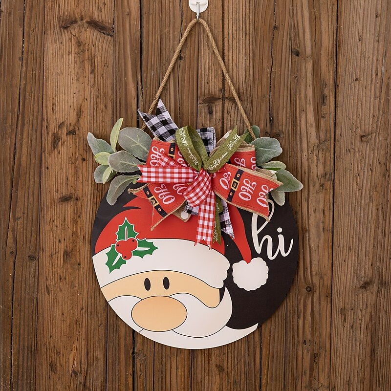 Christmas Wreath Door Hanger, Christmas Decoration Xmas Party Creative Front Door Decor, Santa Head Plaque for Yard and Home Hanging3