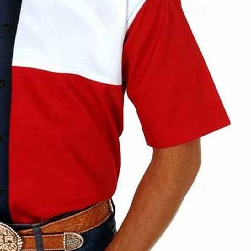 Men's American Flag Western Shirt Button Up Shirt Cowboy Shirt Short Sleeve Western Daily Summer Spring Turndown Collared Shirts 3D Print Front Pocket Navy Blue3