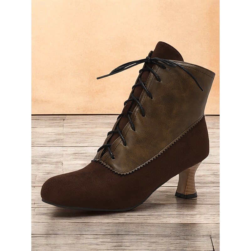 Women's Black Lace-Up Vintage Ankle Boots – Retro Mid-Heel Victorian-Style Leather Booties for Casual and Formal Wear3