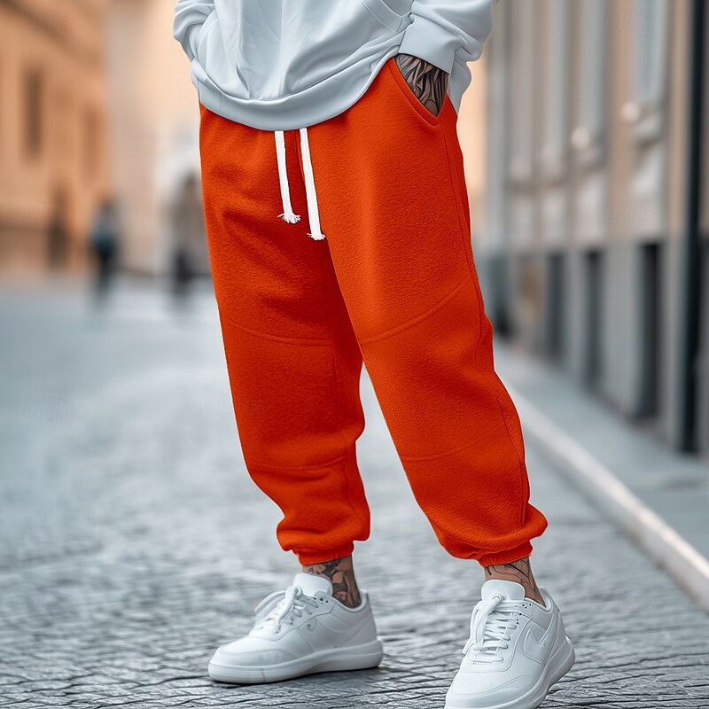 Men's Fleece Pants Sweatpants Joggers Trousers Casual Pants Drawstring Elastic Waist Pleats Plain Comfort Warm Full Length Outdoor Casual Daily Sports Fashion Black Yellow2