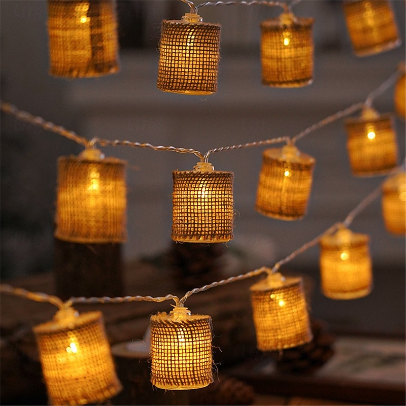LED String Lights Christmas Lights Clearance Linen Cylindrical Nordic Design Battery Powered for Room Courtyard or Christmas Decorations Batteries Powered 1Set