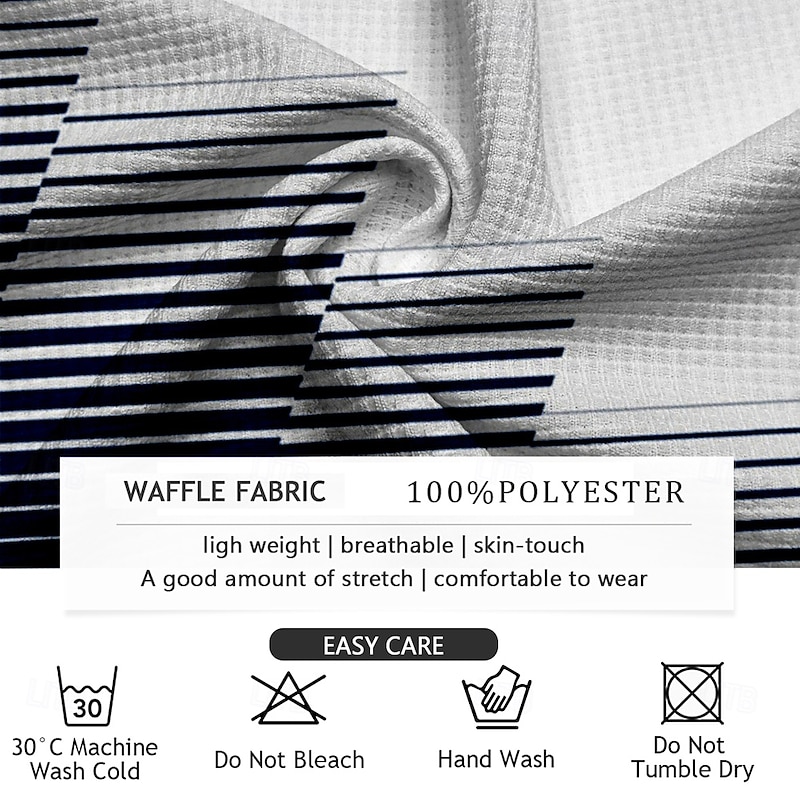 Men's Geometric Waffle Polo Shirts Golf Shirt Long Sleeve Polo Shirts Collared Shirts Casual Vacation Wear Formal Wear Festival Wear Buttons 3D Print Spring Fall Winter Blue3