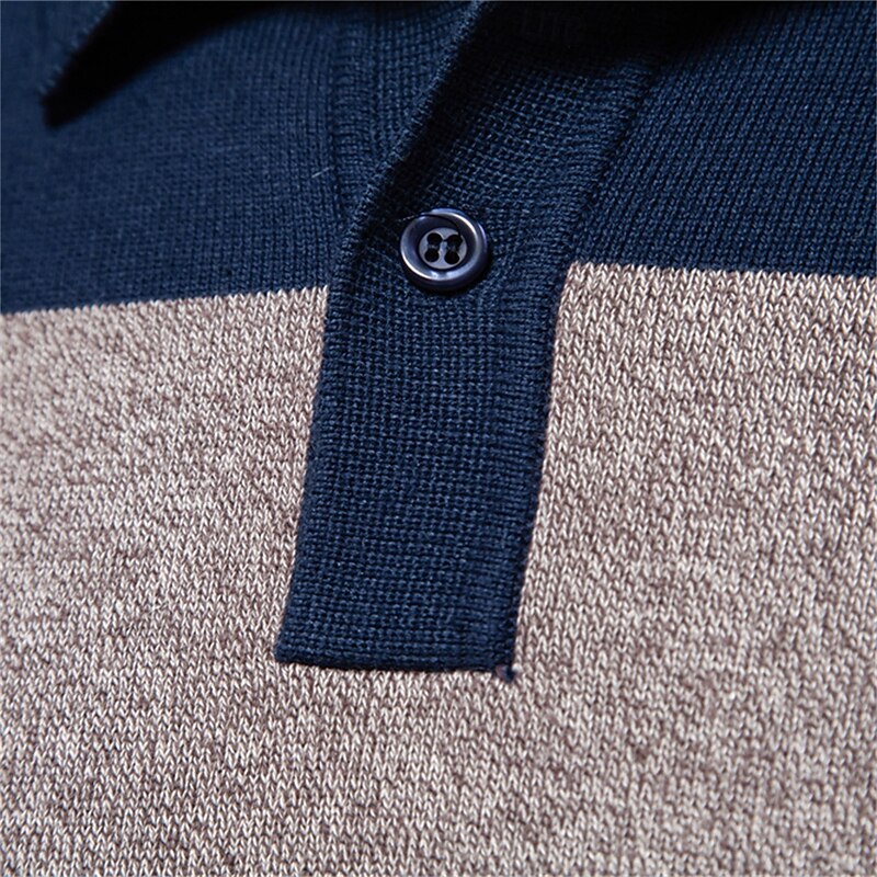 Mens Strip Cotton Button-up Polo Collar Sweater Knit Casual Business Sweaters for Men4