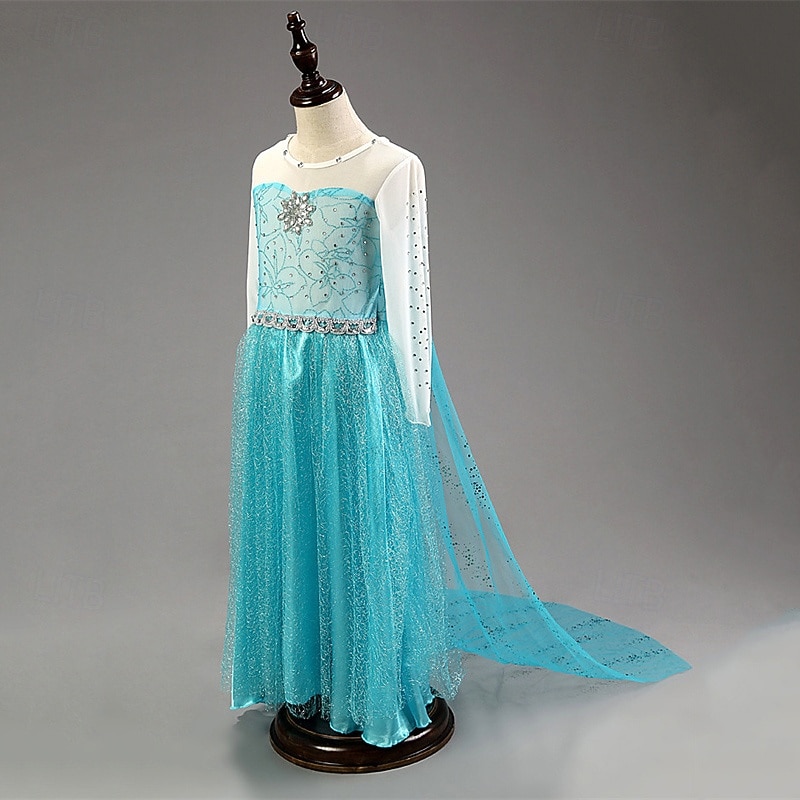 Kids Girls' Party Dress Flower Long Sleeve Performance Birthday Sequins Beautiful Cosplay Costume Polyester Maxi Party Dress Tulle Dress Summer 4 years+ Royal Blue Light Blue4