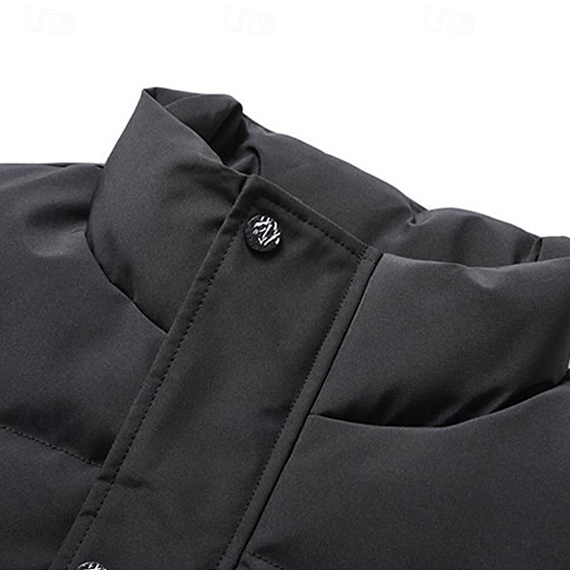 Men's Puffer Vest Daily Casual Fall & Winter Pocket Polyester Comfortable Plain Zipper Stand Collar Black Pink Blue Khaki Vest4