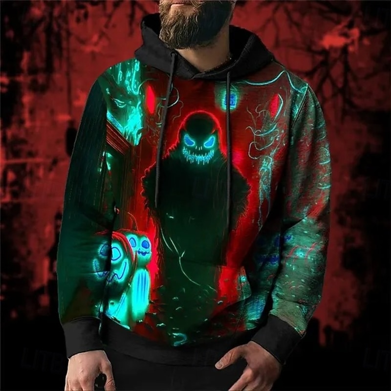 Horror Movie Ghost Hoodie Pullover Halloween 3D Front Pocket Graphic For Couple's Men's Women's Adults' Halloween Carnival Masquerade 3D Print Party Casual Daily3