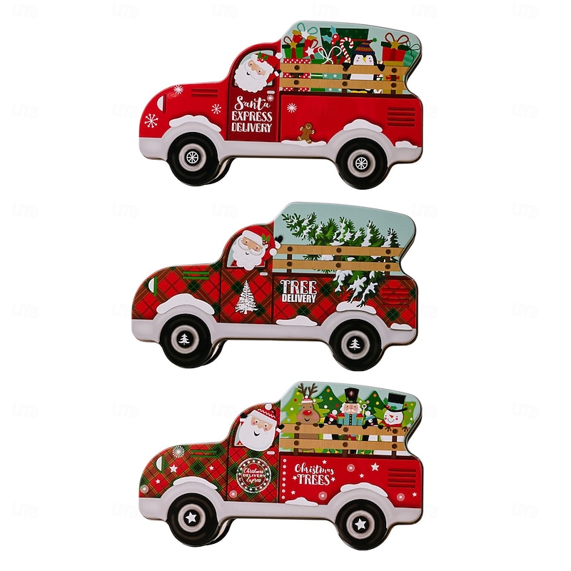Christmas Car Candy Tin Gift Box, Creative Car Shaped Metal Treat Box, Xmas Decoration, Kids Gift, Small Automobile-Themed Candy Holder for Holiday Party Favors4