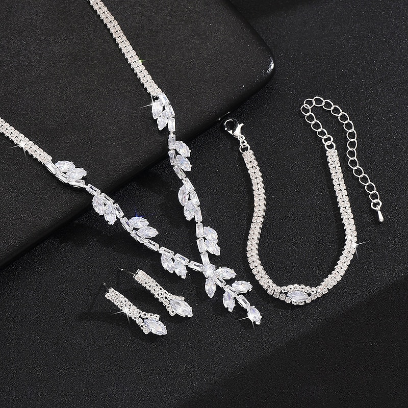 Bridal Jewelry Sets Three-piece Suit Imitation Diamond 1 Necklace 1 Bracelet Earrings Women's Classic Sweet Lovely Classic Love Precious Jewelry Set For Wedding Gift3