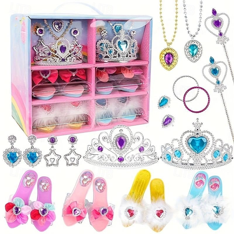 Princess Dress-Up Shoes, Slippers, Necklace, and Earrings Set - Girls' Birthday Gift, Family Play, Pretend Toy Jewelry Box - Perfect for Imaginative Play and Creative Expression4