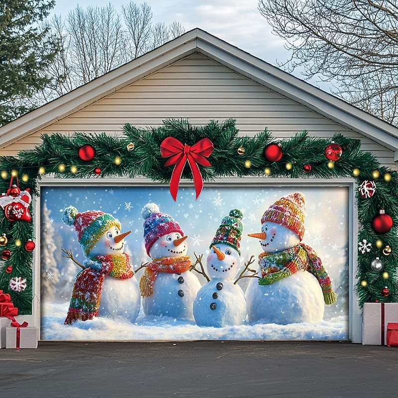 Christmas Outdoor Garage Door Cover Xmas Banner Snowmans Large Christmas Backdrop Decoration for Holiday Outdoor Garage Door Home Wall Decorations