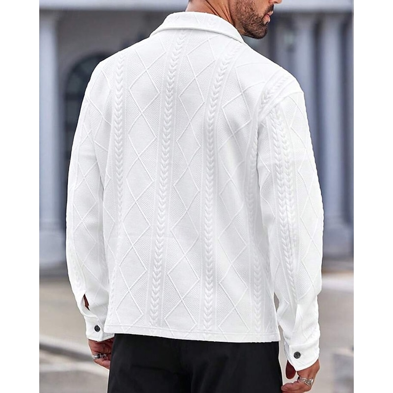 Men's Shirt Jacket Overshirt Jacket Plain Vacation Daily Wear White Long Sleeve Lapel Fall & Winter Clothing Apparel Jacquard2