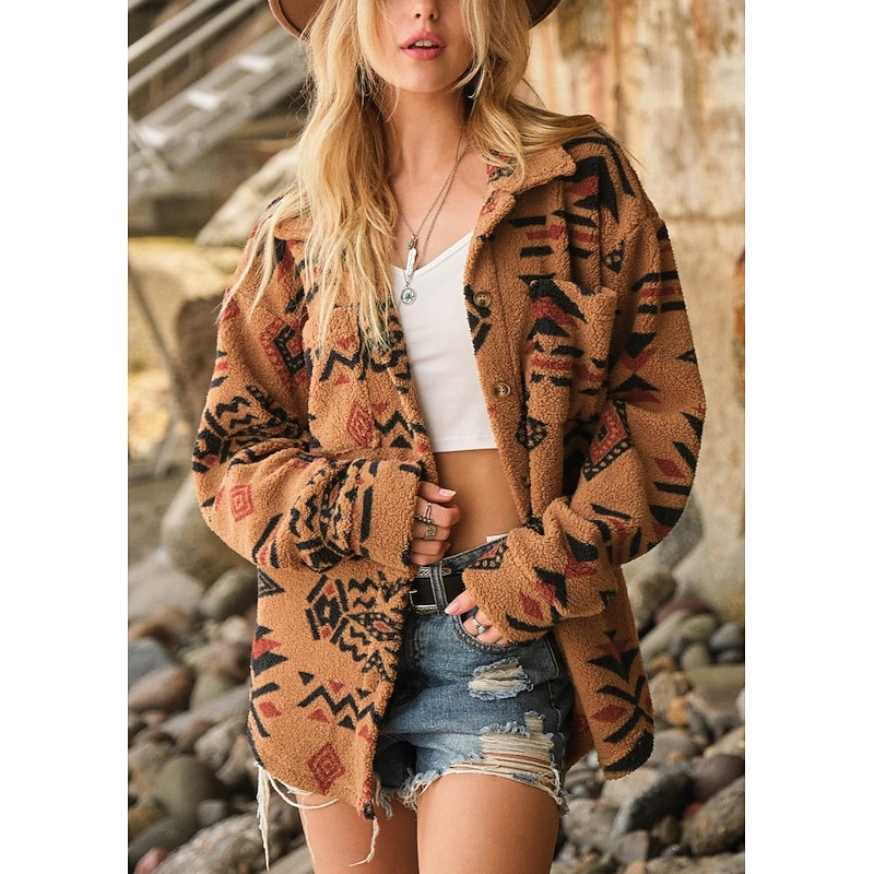 Women's Blouse Stylish Modern Long Sleeve Regular Tops Shirt Collar Work Daily Camel Spring Fall Winter