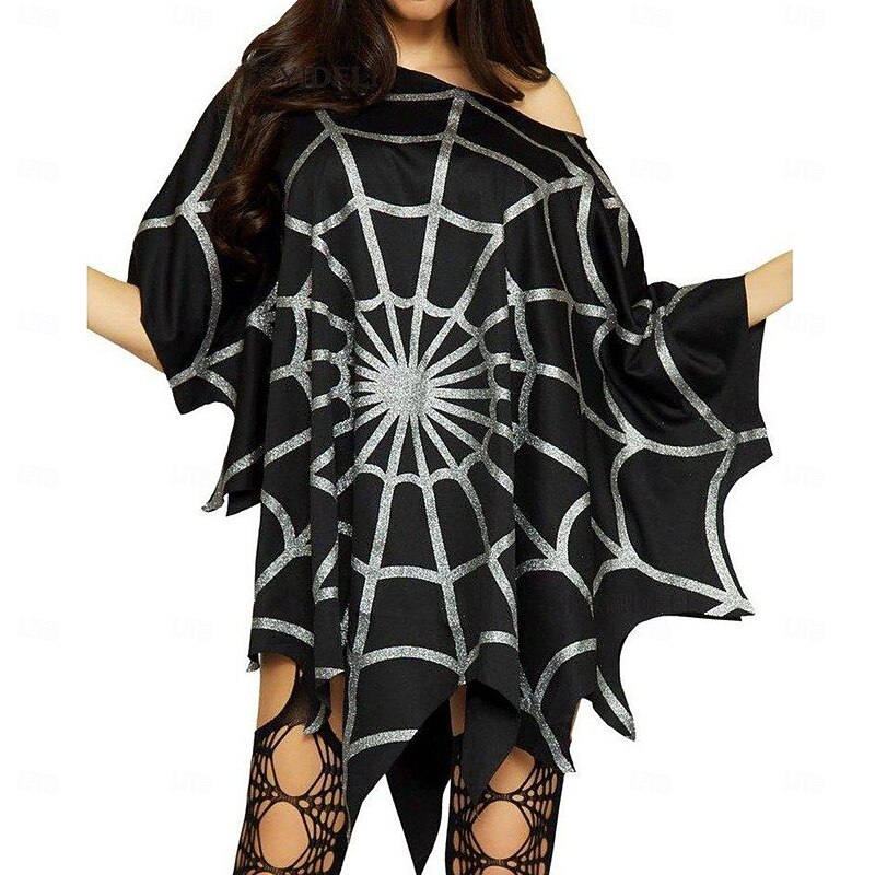 Lydia Deetz Spider Web Halloween Cape Poncho Beetlejuice Sexy Costume Adults' Women's Carnival Masquerade Party / Evening Easy Halloween Costumes Dress Up3