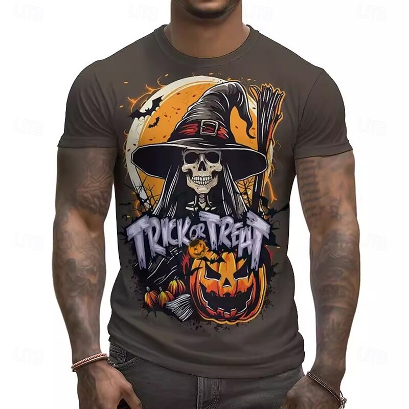 Trick or Treat Witch Skeleton Skull T-shirt Halloween 3D Graphic For Men's Adults' Masquerade 3D Print Party Casual Daily - Main Image