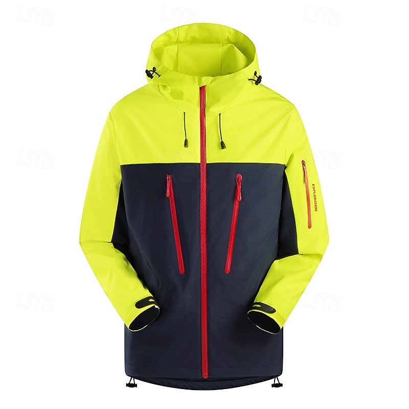 Men's Softshell Jacket Hiking Jacket Outdoor Patchwork Windproof Water Resistant Windbreaker Jacket Traveling Black Yellow Light Blue Grey