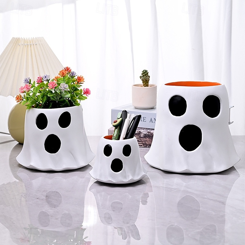 Halloween Cute Cute Ghost Decoration Candy Bucket, Home and Garden Planter, Desk Decor, Halloween Atmosphere Pen Holder, Storage Craft Ornament3
