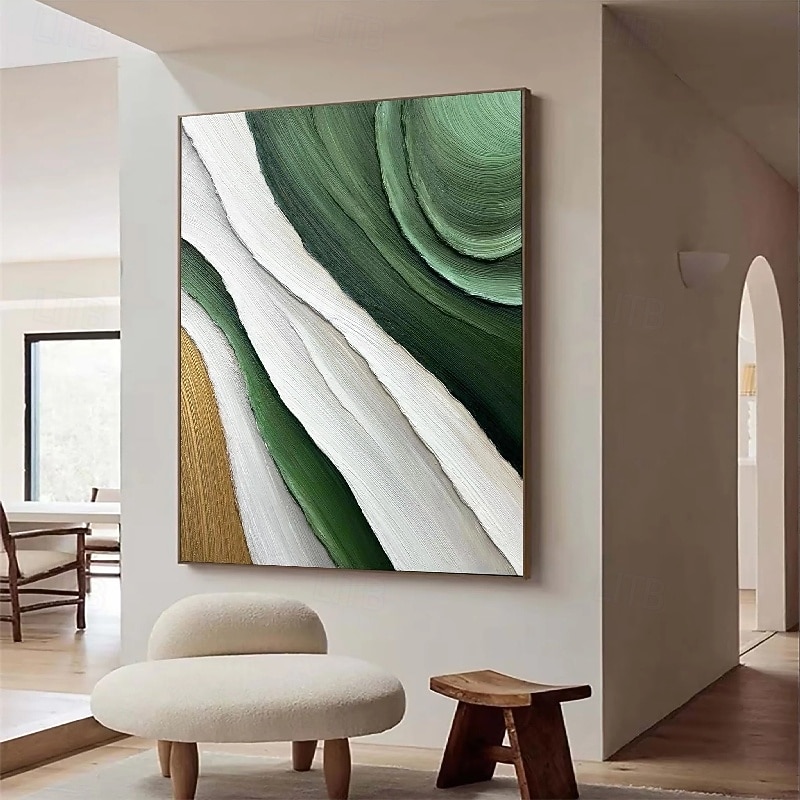 Green oil painting Handmade 3D abstract oil painting Hand Painted Oil Painting Wall Modern Abstract Green Wave Canvas Painting Home Decoration Decor  Canvas Painting2