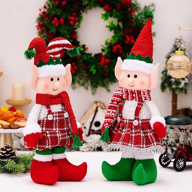 Christmas Red and Green Elf Figurines, Stretchable Dolls for Window Display, Xmas Decoration for Festive Tabletop Decor3