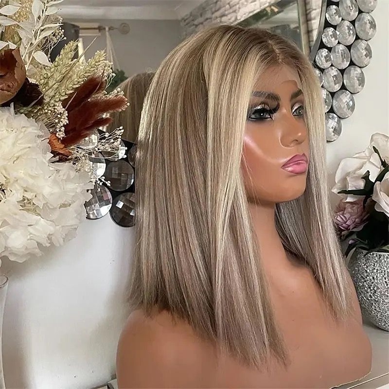 Remy Human Hair 13x4 Lace Front Wig Short Bob Brazilian Hair Straight Wavy Blonde Auburn Multi-color Wig 130% 150% Density Highlighted / Balayage Hair Glueless For Women Long Human Hair Lace Wig2