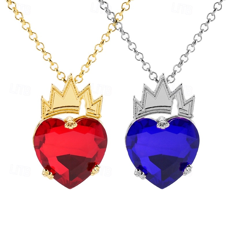 Red Heart Golden Crown Necklace Descendants Queen of Hearts Ruby birthstones Costume Fan Jewelry Valentine's Day Sweetheart Pre Teen Gift for Her