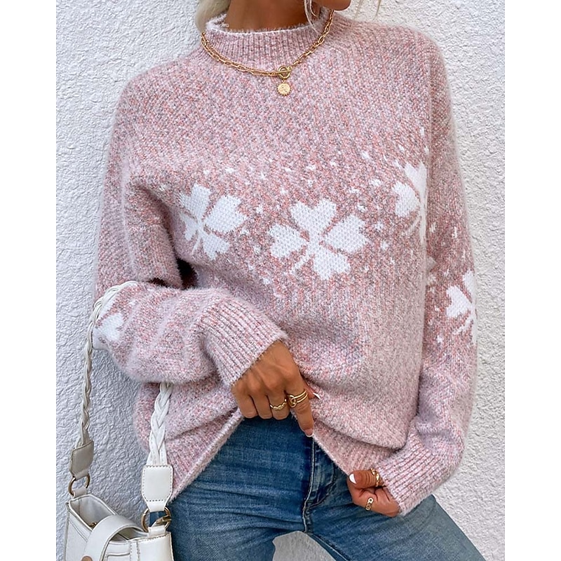 Women's Sweater Knitted Snowflake Pullover Heathered Blue Winter Warm Long Sleeve Oversized Cozy Round Neck Casual Holiday Ski Loungewear Multi-size Clothing Apparel4