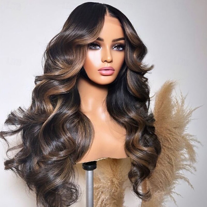 Unprocessed Virgin Hair 13x4 Lace Front Wig Middle Part Peruvian Hair Curly Multi-color Wig 130% 150% Density Highlighted / Balayage Hair Natural Hairline Glueless Pre-Plucked For Women Long Human2