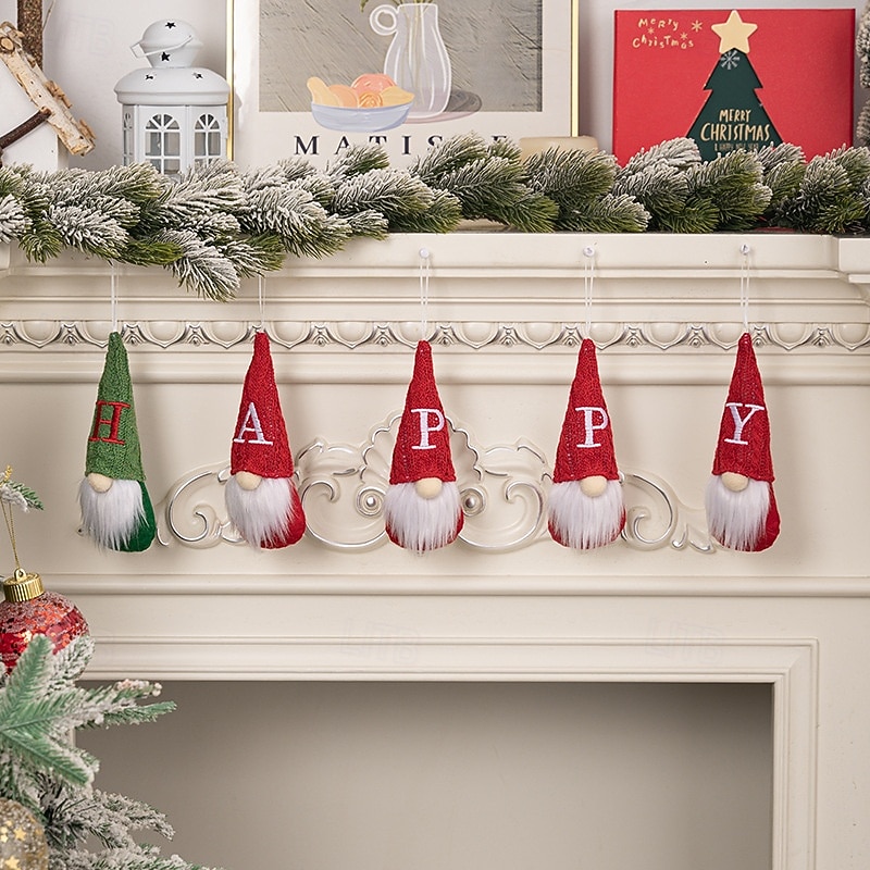 Christmas Tree Plush Gnome Ornaments, Personalized DIY Letter Gnome Hanging Decorations, Faceless Santa and Knit Embroidered Doll Figurines4