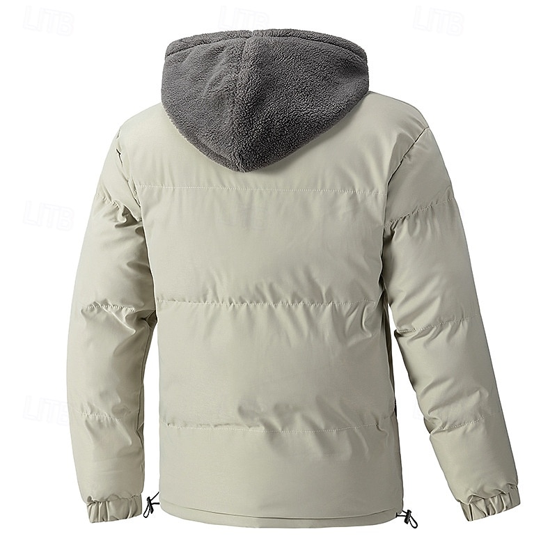 Men's Winter Jacket Puffer Jacket Fleece Jacket Padded 2 in 1 Fake two piece Polyster Hoodie Pocket Outdoor Date Casual Daily Regular Fashion Casual Thermal Warm Windproof Winter Plain Dark Grey3