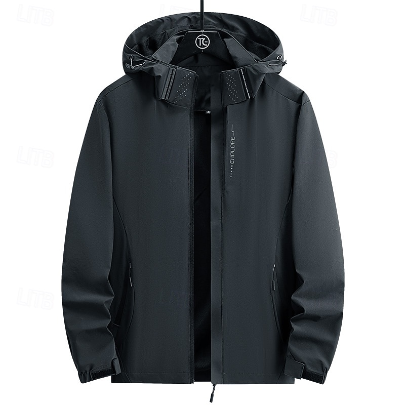 Men's Hoodie Jacket Hiking Jacket Hiking Raincoat Rain Jacket Winter Outdoor Waterproof Soft Detachable Cap Comfortable Jacket Full Length Visible Zipper Fishing Climbing Beach Navy Black Ivory Red2