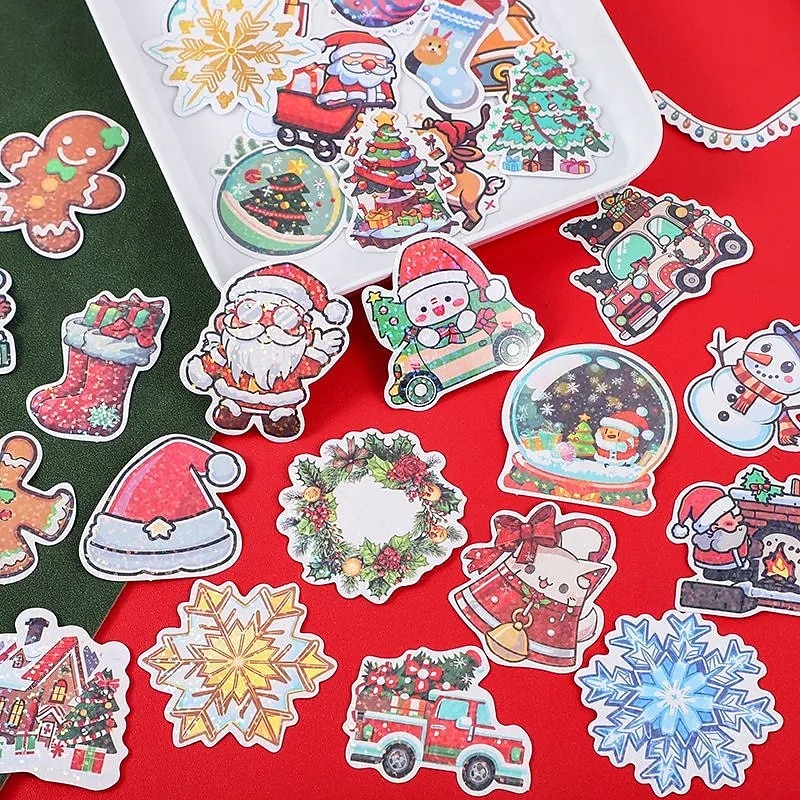 50 pcs Christmas Stickers Gingerbread Man Elk House Laser Glitter Santa Claus Gift Festival Gift Decoration Material Stickers3